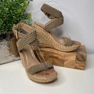 Stuart Weitzman Alexis Swamp Crochet Espadrille Wedge Sandal Khaki‎ Size 7.5